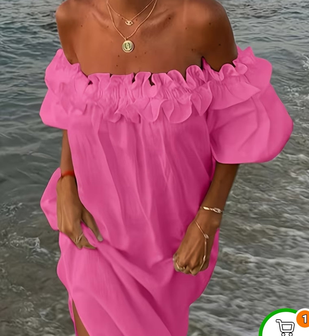 Pink Maxi Bardot Dress