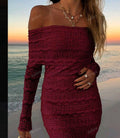 Burgundy Bardot Dress